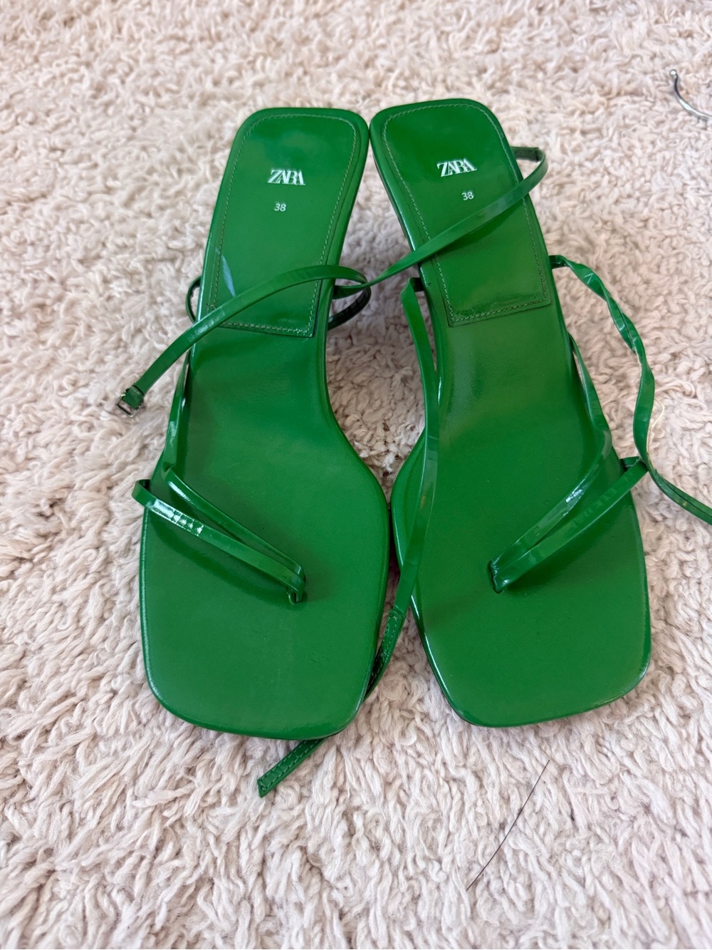 Zara Emerald Green Strappy Square-Toe Heels